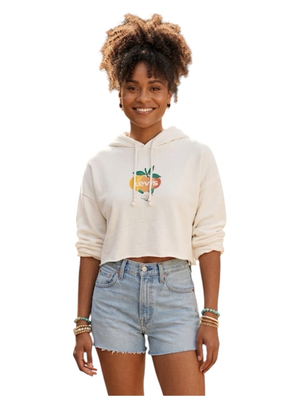 Levi's Logo White Crop Sweatshirt with Hood Size: Large